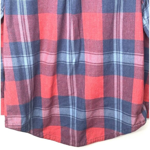 TenTree Womens Button Up Flannel Shirt Long Sleeve Red Blue Plaid Size Medium - Picture 6 of 15